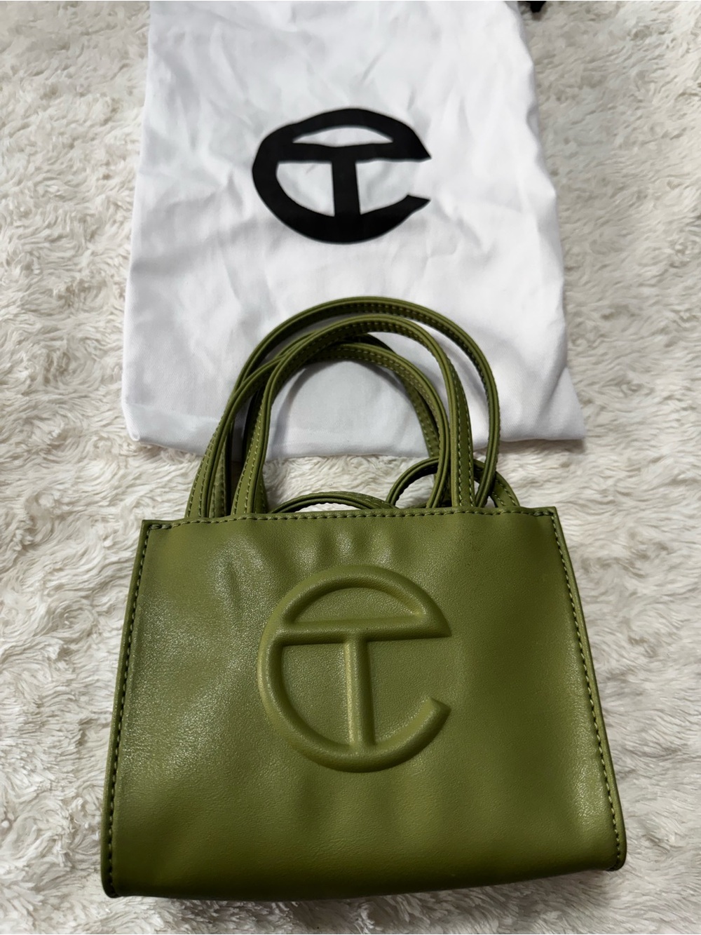 Telfar Olive Green Embossed Logo Leather Tote - Mini